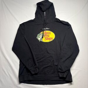 Bass Pro Shops Johnny Morris Hoodie Mens Large Black Graphic Pullover Sweatshirt